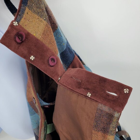 Maple Anthropologie Wool Checkerboard Plaid Velvet Trim Newsroom Jumper Dress 4 - Picture 4 of 9